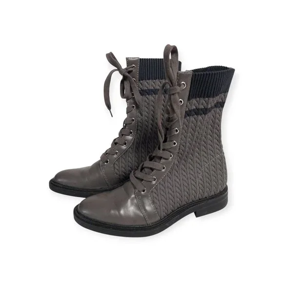 Charles & Keith Faux Leather Woven Boots SZ 36  Brown High Lace Up Boots - Picture 2 of 12